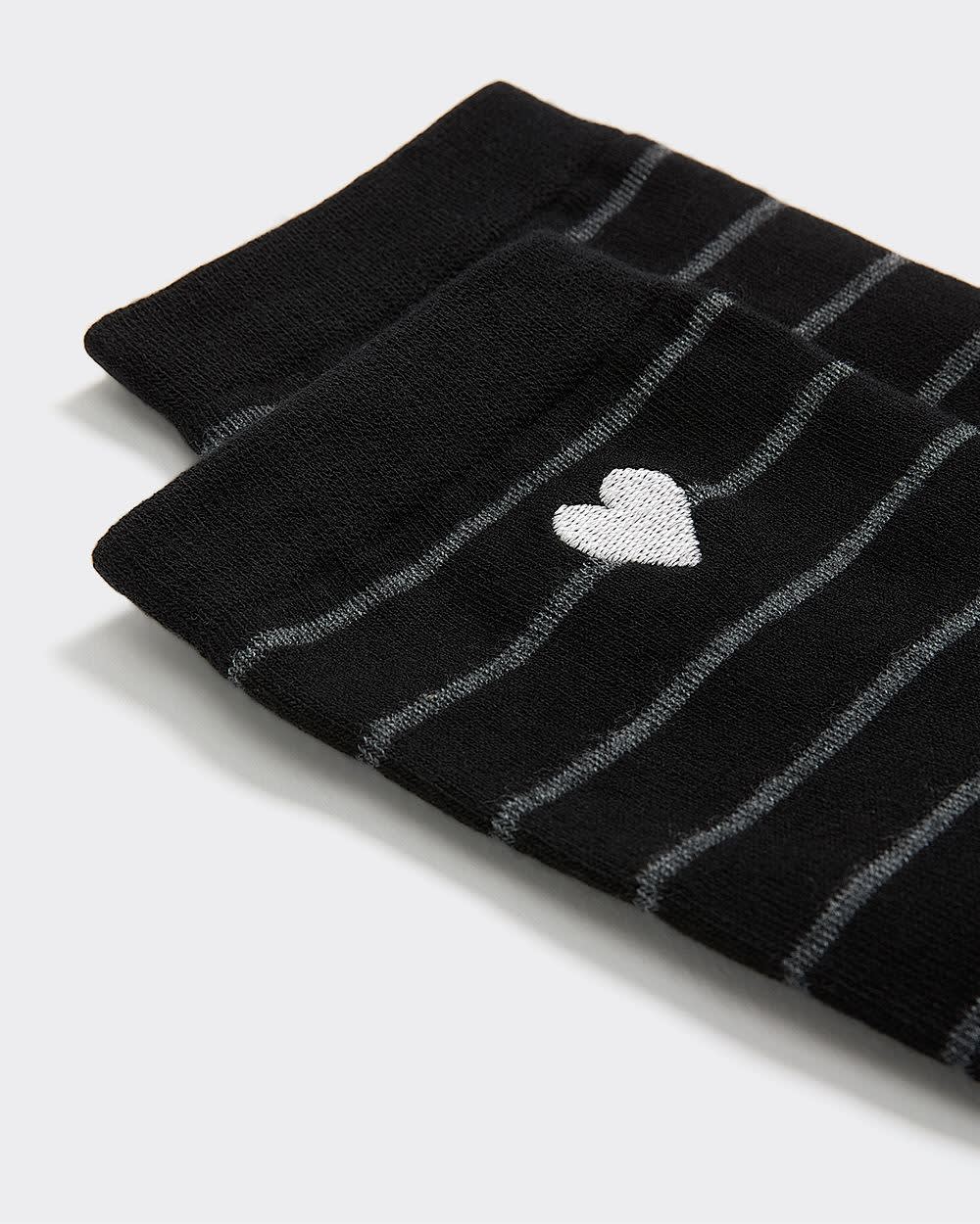 Striped Crew Socks with Heart at Hem - Image 3