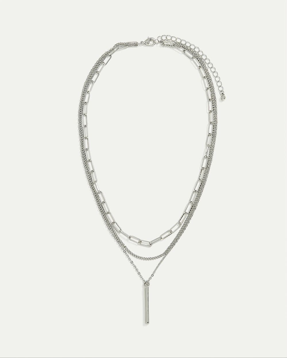 Triple-Layer Necklace with Baguette Pendant - Image 2