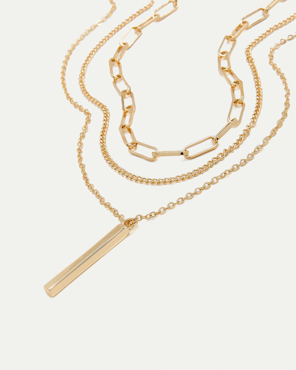 Triple-Layer Necklace with Baguette Pendant - Image 3