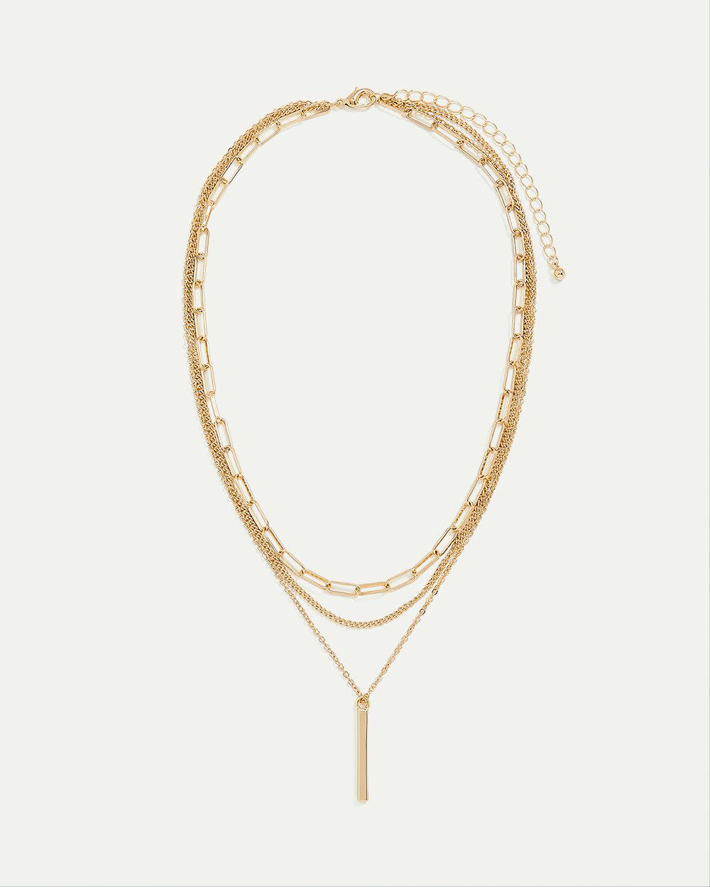 Triple-Layer Necklace with Baguette Pendant - Image 4