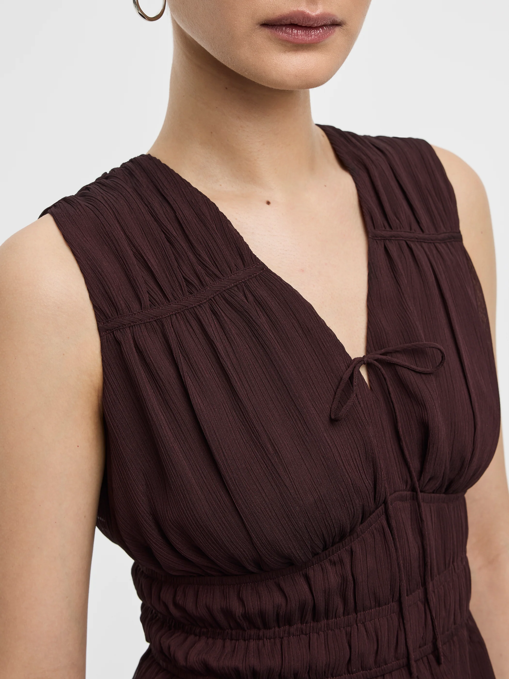 Sleeveless V-Neck Blouse with Smocked Waist - Image 2
