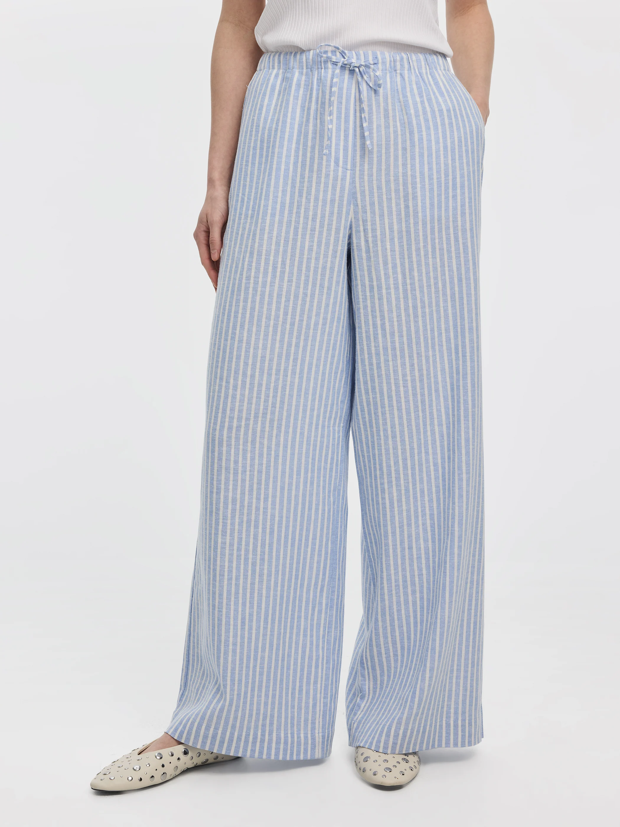 Striped Wide-Leg Linen-Blend Pant - Image 2