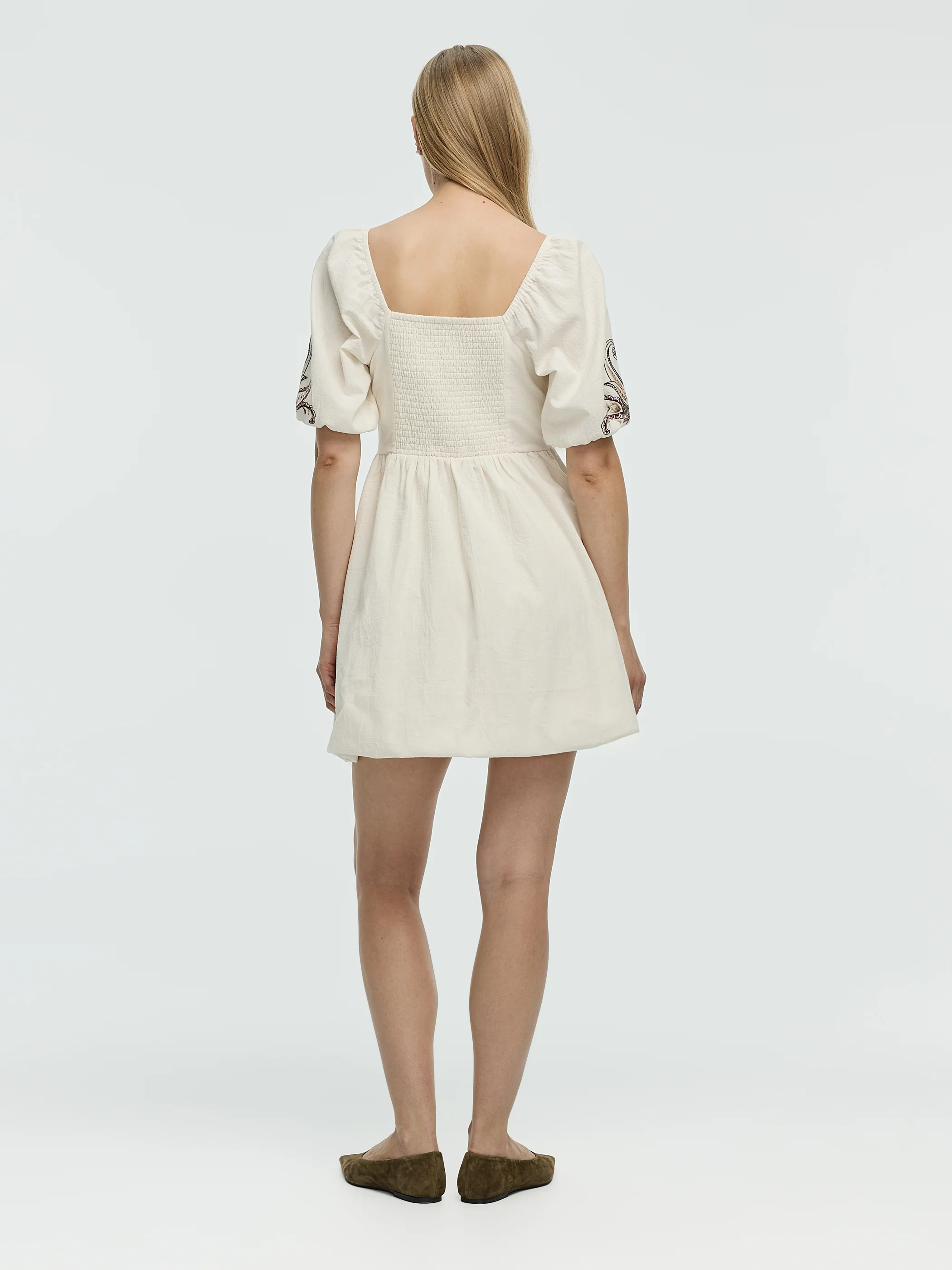 Short-Sleeve Fit-and-Flare Mini Dress with Square Neckline - Image 3