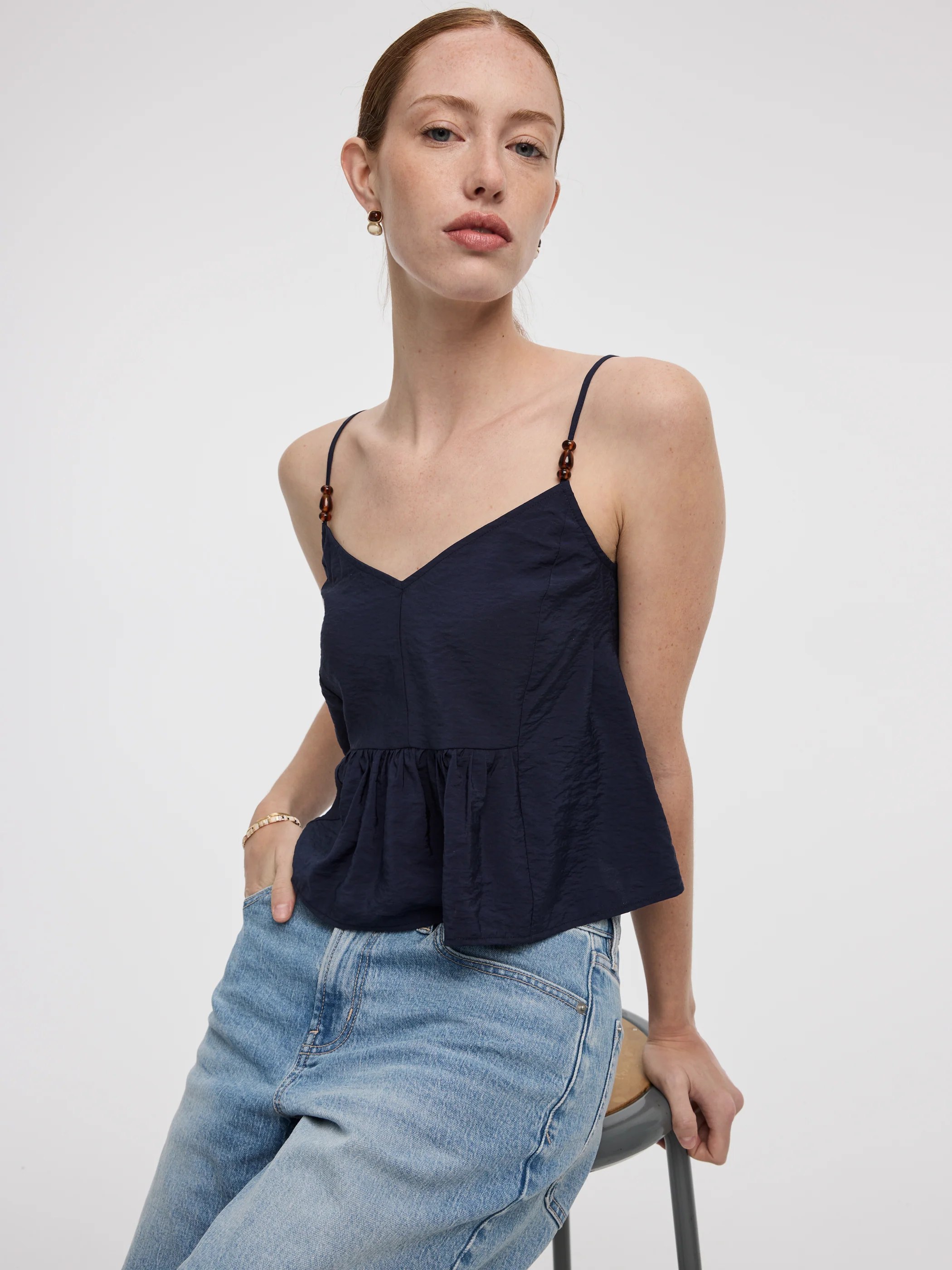 Cropped V-Neck Peplum Cami - Image 8