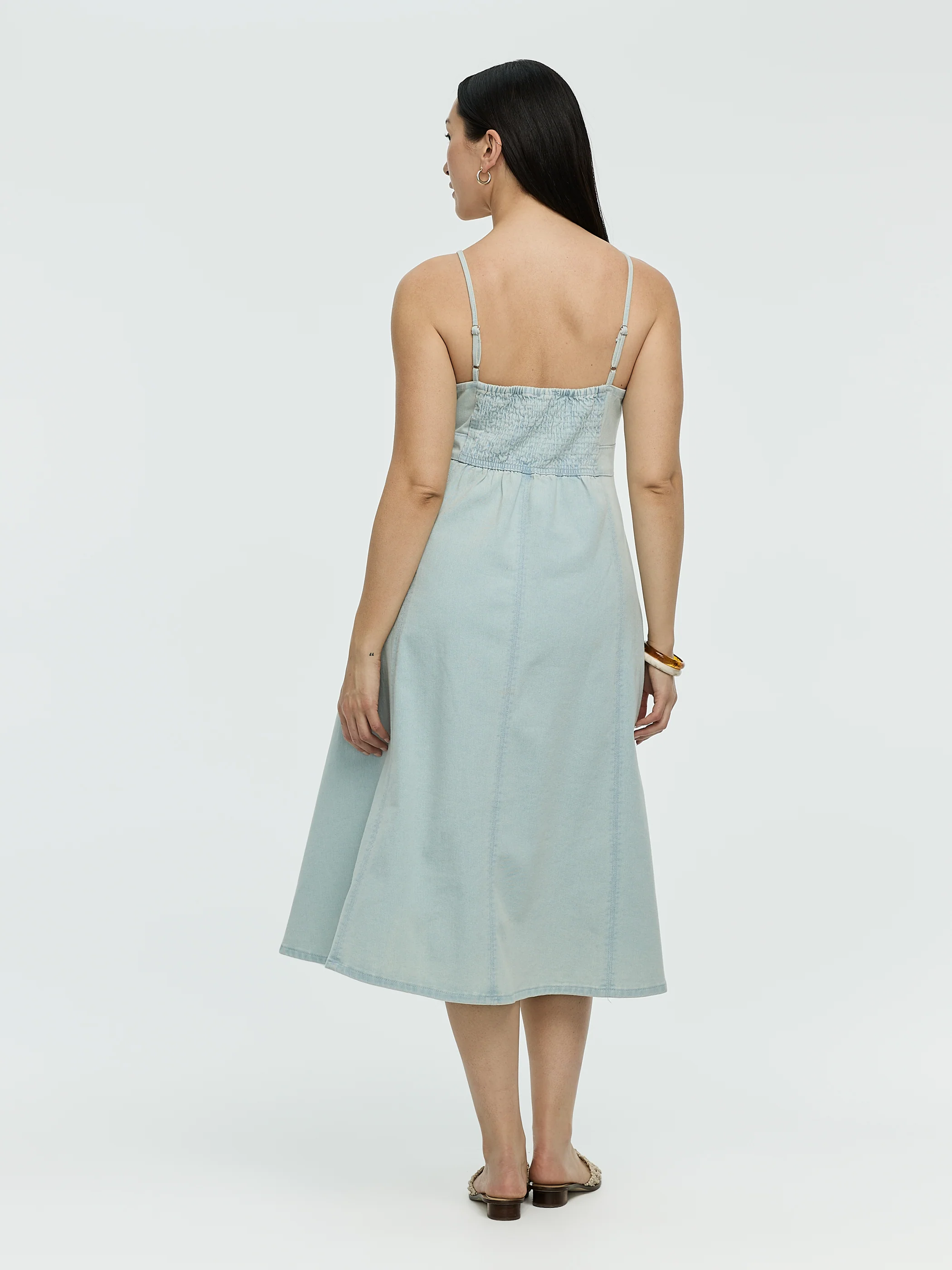 Sleeveless Denim Midi Dress with Sweetheart Neckline - Image 3