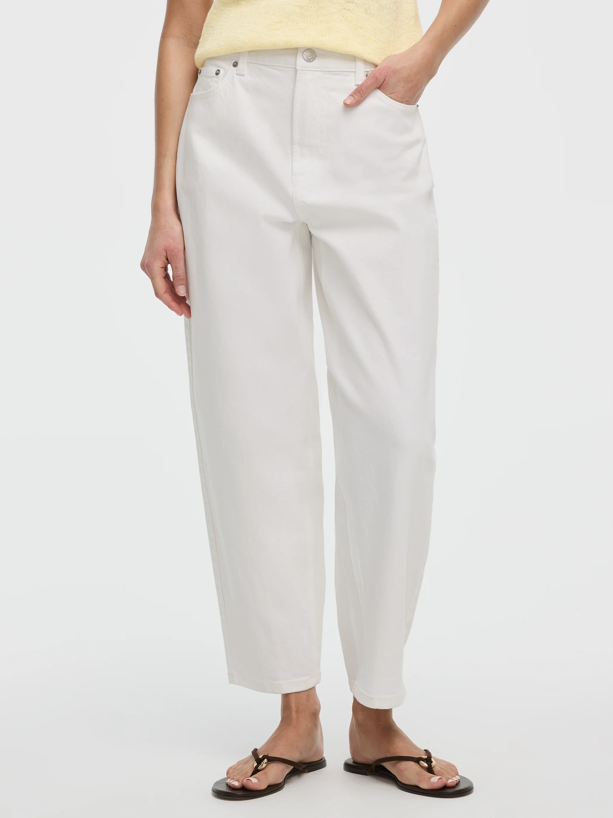 White High-Rise Barrel Jeans - Image 2