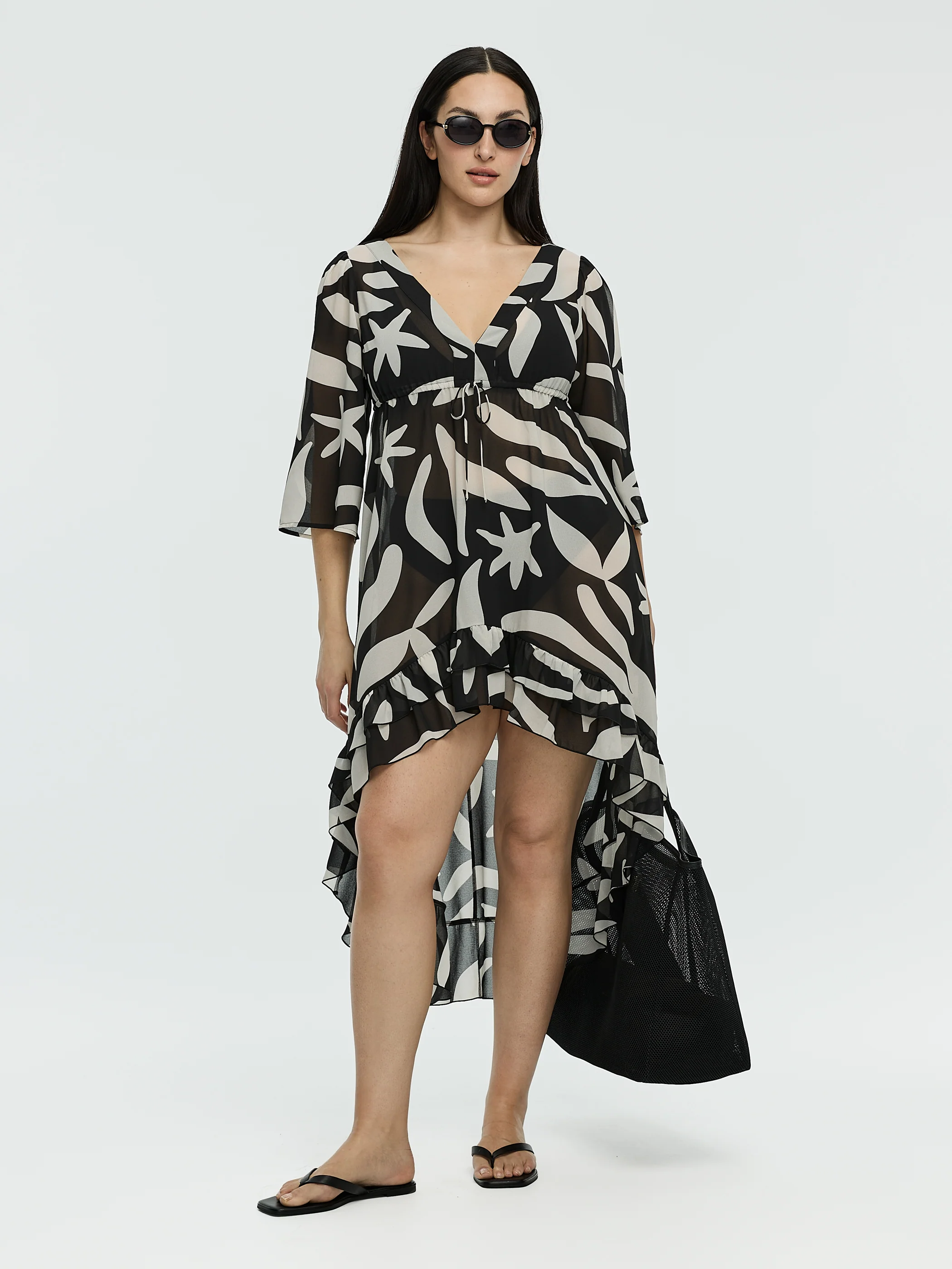 V-Neck Cover Up with High-Low Hem