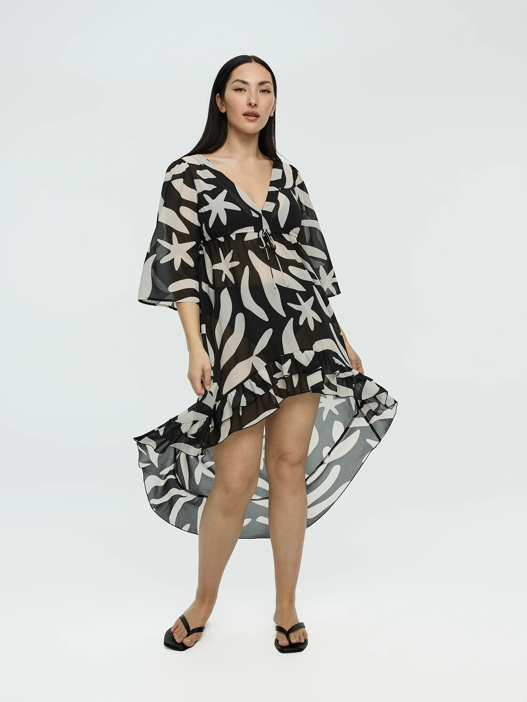 V-Neck Cover Up with High-Low Hem - Image 4