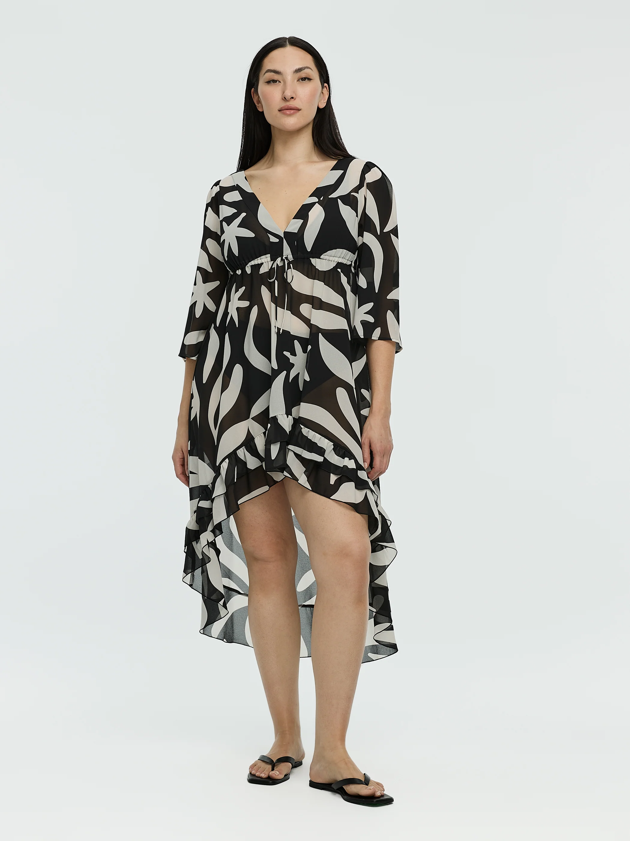 V-Neck Cover Up with High-Low Hem - Image 5