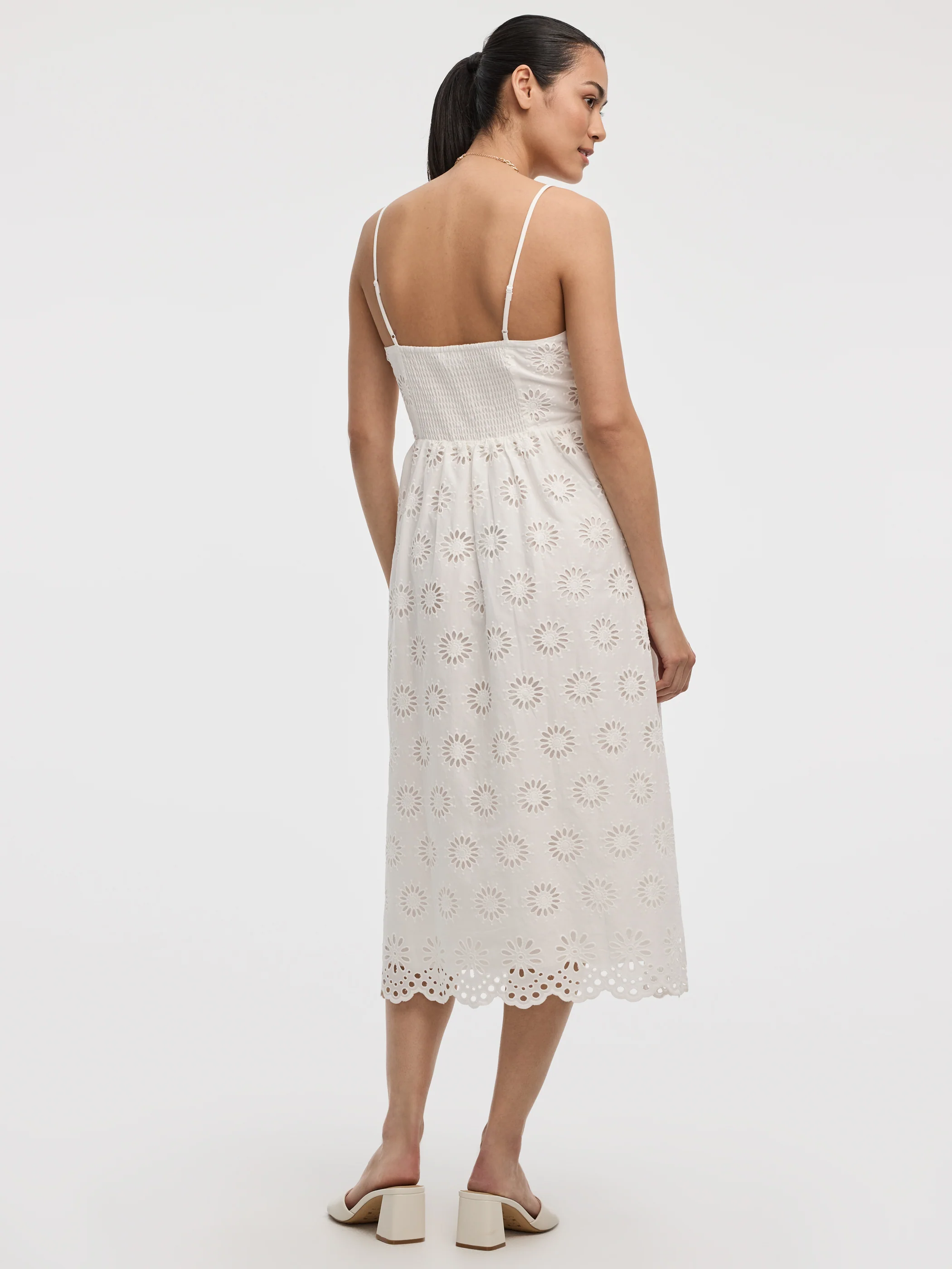 Sleeveless Midi Eyelet Dress with Sweetheart Neckline - Image 3