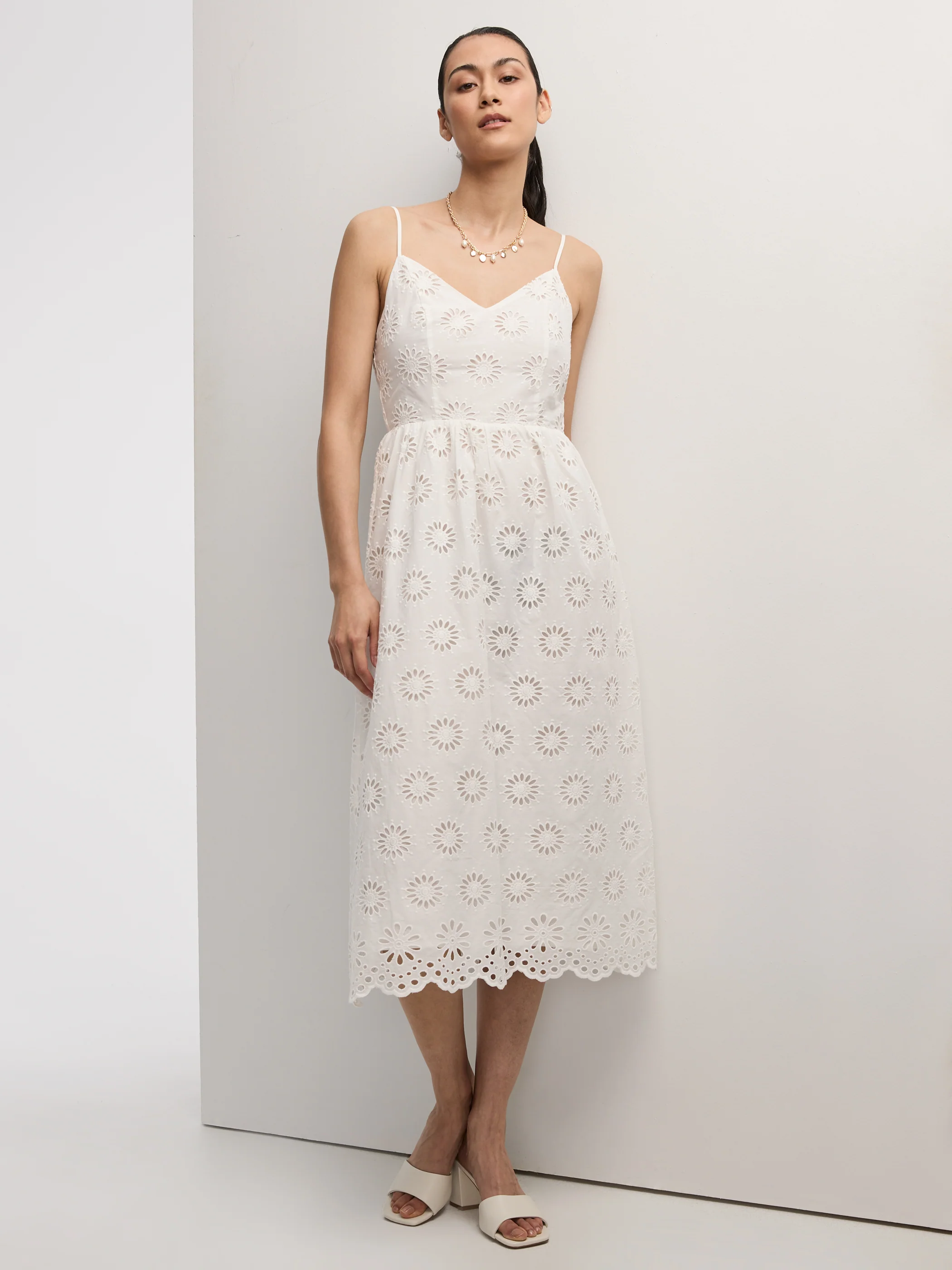 Sleeveless Midi Eyelet Dress with Sweetheart Neckline - Image 4