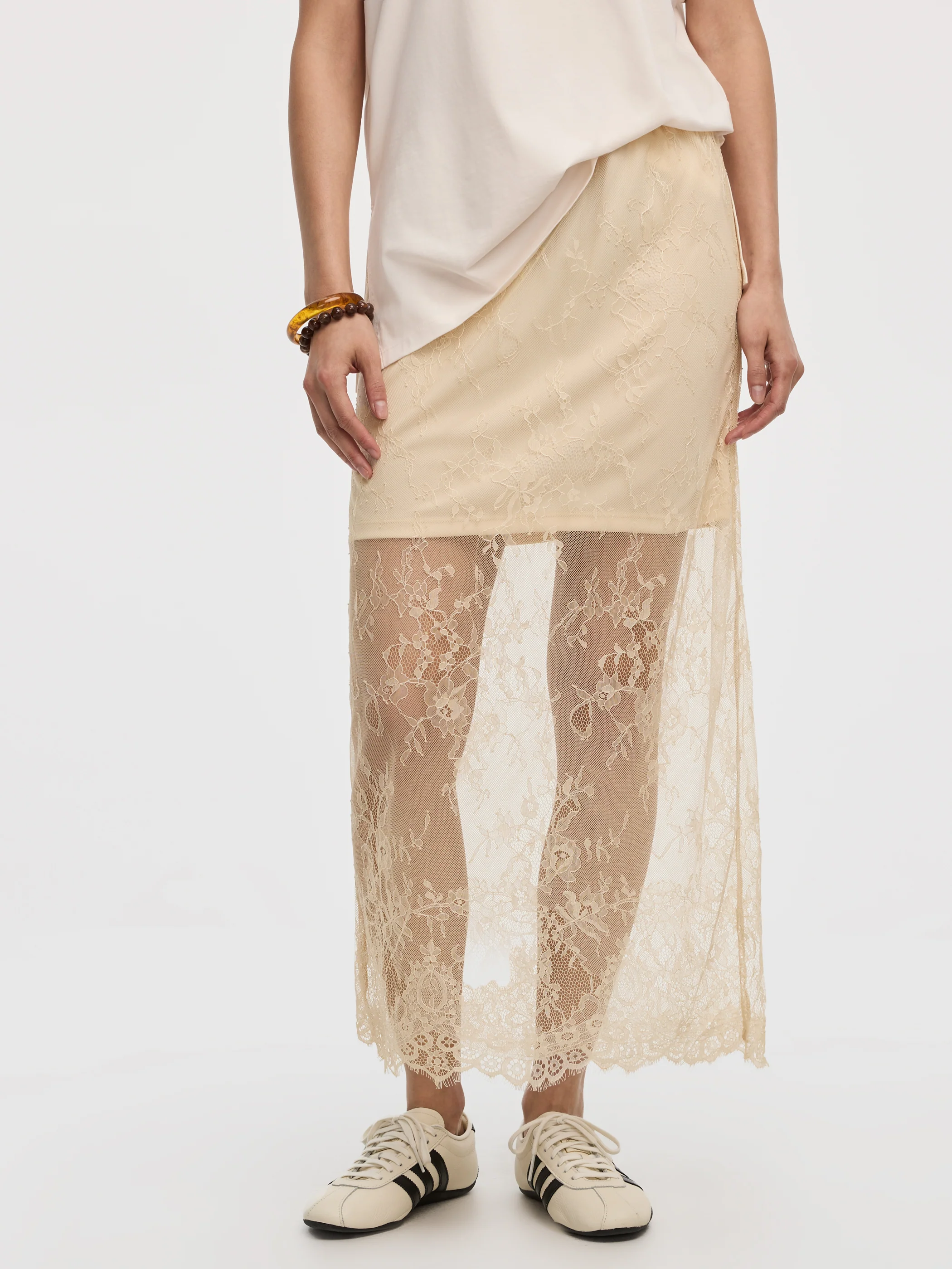 Midi Mesh Skirt with Lace Trim - Image 2