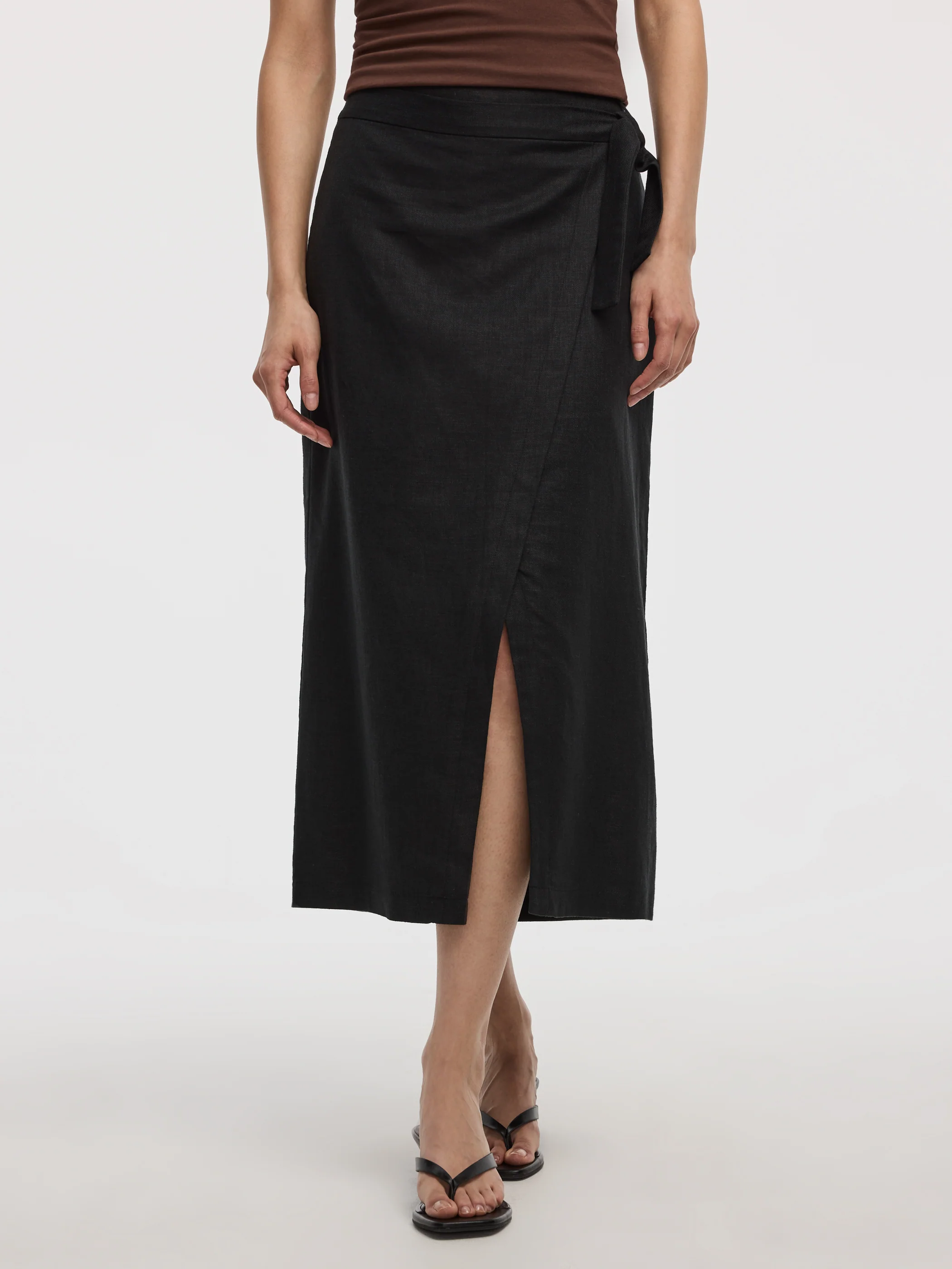 Linen-Blend Wrap Maxi Skirt - Image 2